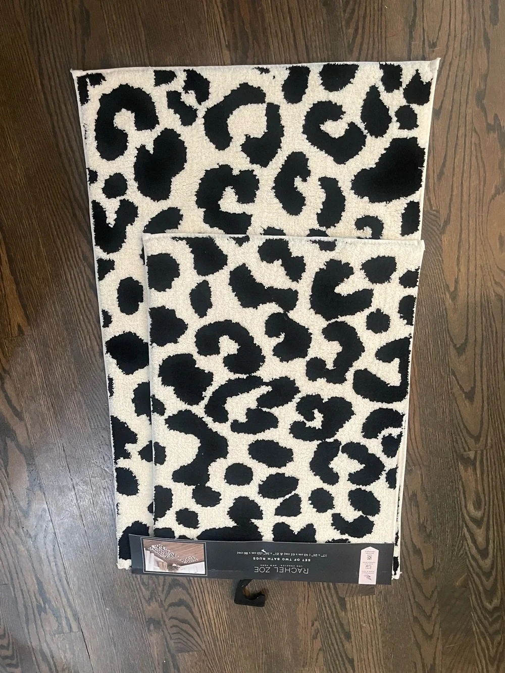 Rachel Zoe Bath Mat Set - Black and Ivory - 17”x24” & 21”x34” Brand New